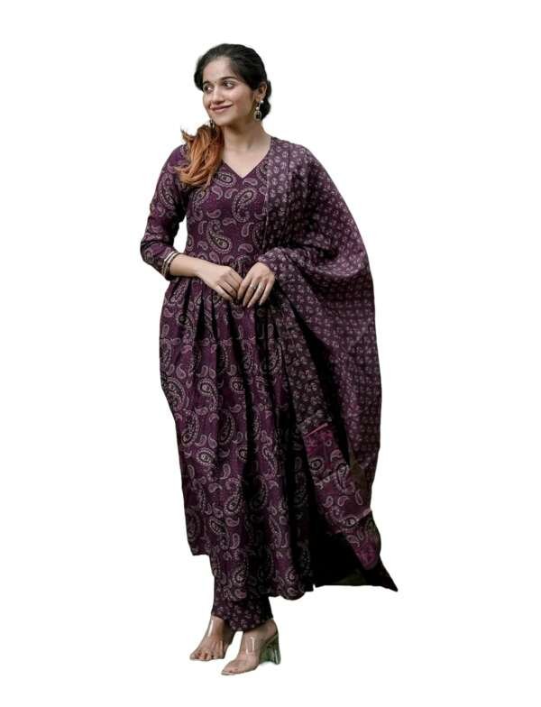 Buy Nermosa Women Printed Anarkali Kurta Pant with Dupatta (in, Alpha, L, Maroon) at Amazon.in