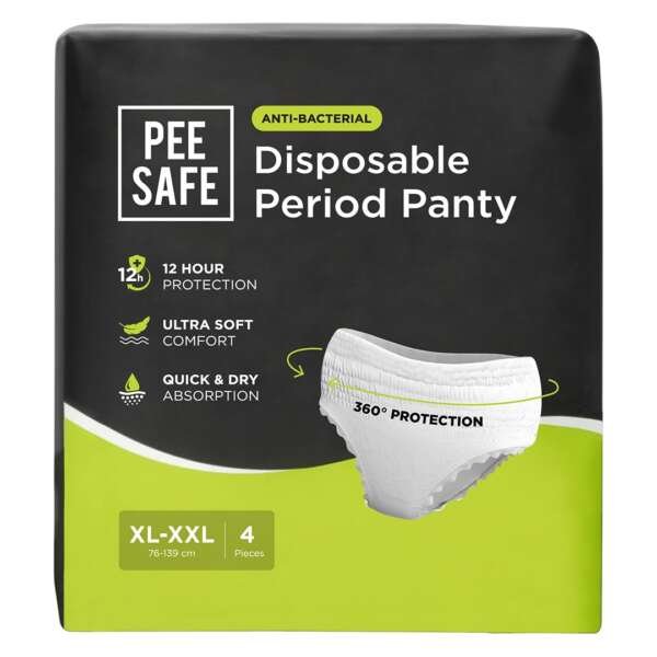 Pee Safe Disposable Period Panties for Women Leak Proof | XL-XXL | Pack of 4 | 360° Protection | Overnight Comfort | Rash & Toxin Free | No Leakage | Seamless Fit | Period Panty for Heavy Flow White  Amazon.in Clothing & Accessories