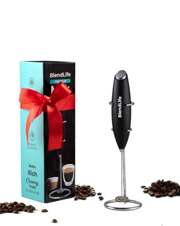 BlendLife Handheld Milk Frother | Battery-Operated Stainless Steel Mixer with Stand | Perfect for Milk, Coffee, Lattes, Cappuccinos, Frappes, Matcha & Hot Chocolate | Versatile Egg Beater | Black  Amazon.in Home & Kitchen