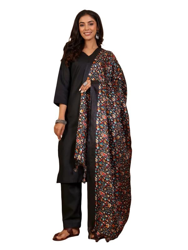 Buy Varanga Women's Black V-Neck Kurta Set with Ankle-Length Pants & Kalamkari Dupatta – Elegant Ethnic Wear for Festive & Casual Occasions (Extra Large) at Amazon.inRufus AI