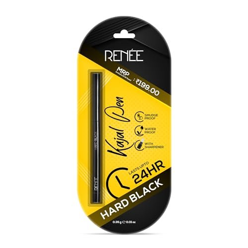 RENEE Hard Black Kajal Pen with Sharpener | 24 Hrs Stay | Long Lasting | Super Black Kajal Pencil | Matte Finish & Rich Color Payoff | Smudge & Water Proof | One Swipe Application Formula | 0.35gm  Amazon.in BeautyRufus AI