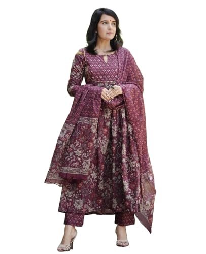 Buy Alvami Women Viscose Anarkali Kurta Pant with Dupatta Set (XL) Maroon at Amazon.inRufus AI
