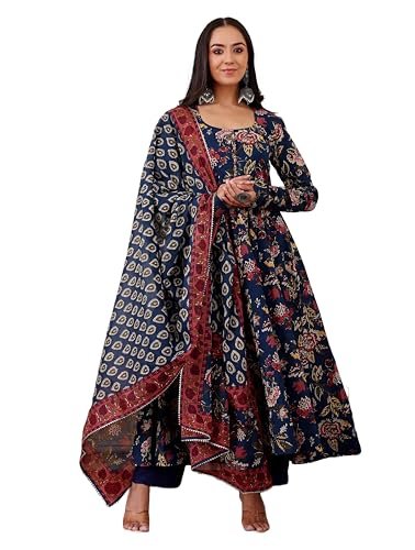 Buy KLOSIA Women Printed Anarkali Kurta and Pant with Dupatta (in, Alpha, XL, Blue) at Amazon.inRufus AI