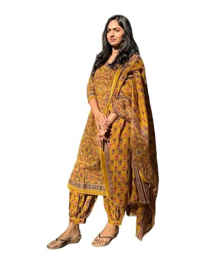 Buy KLOSIA Women Printed Kurta and Pant Set with Dupatta (XX-Large) Mustard Yellow at Amazon.inRufus AI