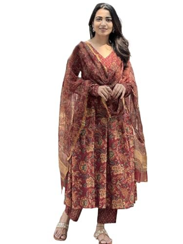 Buy KLOSIA Women Printed Anarkali Kurta and Pant Set with Dupatta (in, Alpha, XL, Red) at Amazon.inRufus AI