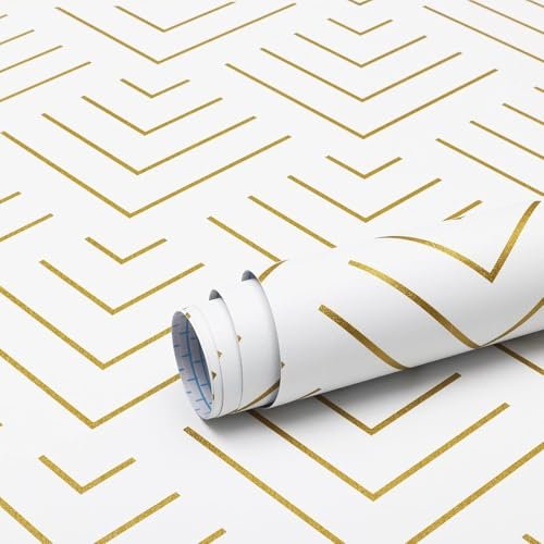 TEKCOOL Self Adhesive Wallpaper White and Gold Pattern Peel and Stick Wallpaper Gold Lines Geometric Sticky Back Vinyl Removable Contact Paper Wall Covering Decorative Film DIY 45x300cm (White-1pc)  Amazon.in: Home Improvement