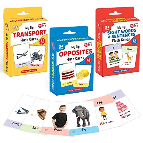 Buy Little Berry Big Flash Cards for Kids Transport, Opposites & Sight Words (Set of 3) | 96 Double-Sided Picture Cards | Early Learning and Development Toy for Preschoolers & Toddlers 2-6 Years Online at Low Prices in India - Amazon.in