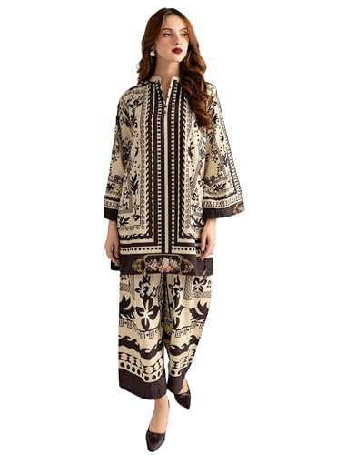 Buy Modestouze Attires Cord Set for Women Stylish - Poly Rayon Long Sleeves Turkish Co Ord Set Mandarin Neck Floral Print Western Co Order Sets for Womens Wear as Office Coat, Travel Coord at Amazon.in