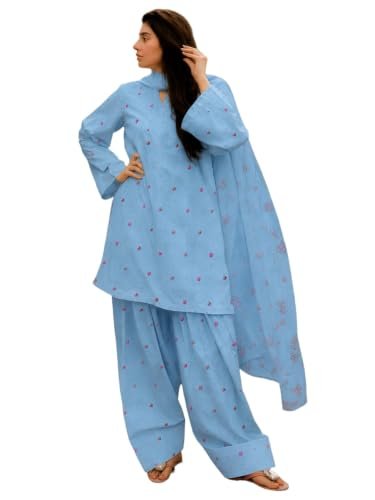 Buy ANNI DESIGNER Women's Viscose Blend Embroidered Straight Kurta Set with Dupatta for Women (Vallari Sky_XL_Sky_XL) at Amazon.in