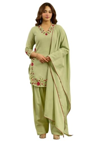 Buy ANNI DESIGNER Women's Straight Viscose Embroidered Kurta with Farshi Salwar and Dupatta for Women (Ullasini Green_L_Green_L) at Amazon.in