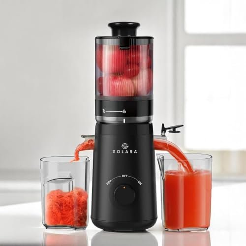 SOLARA Cold Press Juicer for Home With Automatic Fruit Cutting, Masticating Juicer Machine (10% More Juice), All-in-One Cold-Press Juicers, Slow Juicer for Fruits & Vegetables, Black  Amazon.in: Home & Kitchen