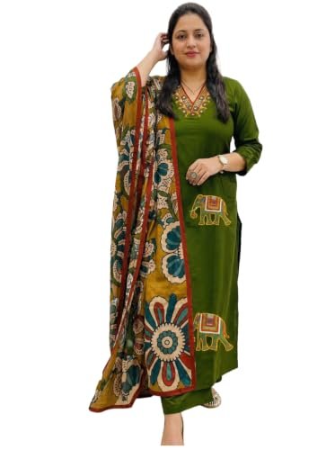 Buy ANNI Designer Women's Viscose Embroidered Straight Kurta with Pant and Dupatta for Women (Priyasha Green_L_Green_L) at Amazon.in