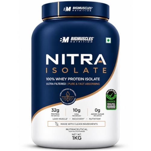 Bigmuscles Nutrition Nitra Isolate [1kg, Rich Chocolate] 32g Protein | 10g EAA | Whey Protein with Bromelian For Faster Absorption | Informed Choice UK Certified | No Added Artificial Sweeteners, Flavours  Amazon.in: Health & Personal Care